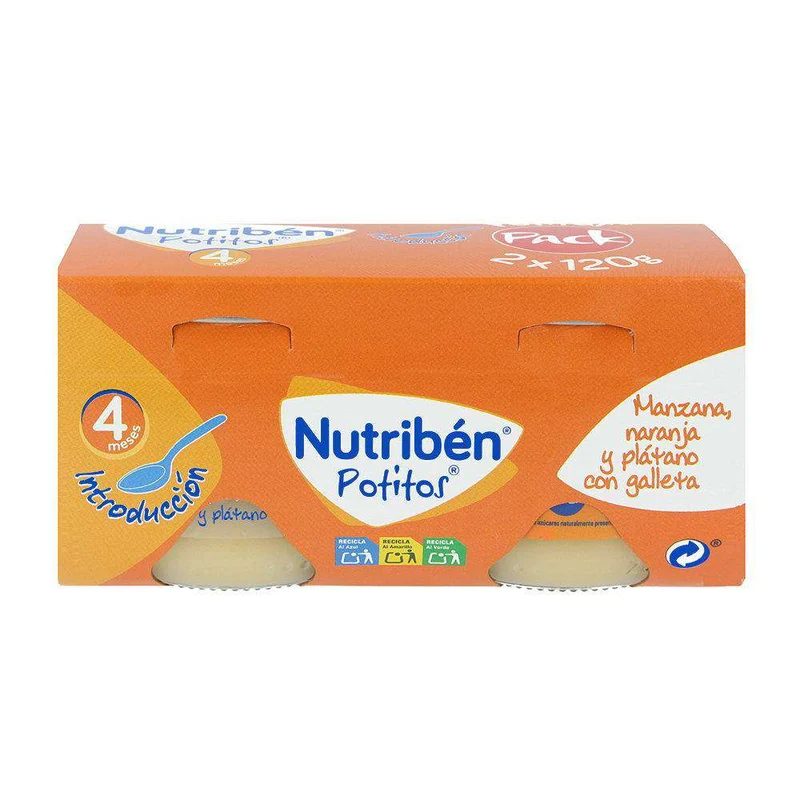 Nutribén Potito 120 Gr Manzana + Naranja + Plátano Con Galletas Duplo