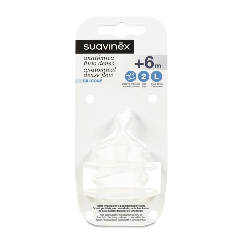 Suavinex Tetina Silicona Anatómica Flujo Denso Talla L +6M 2 Unidades