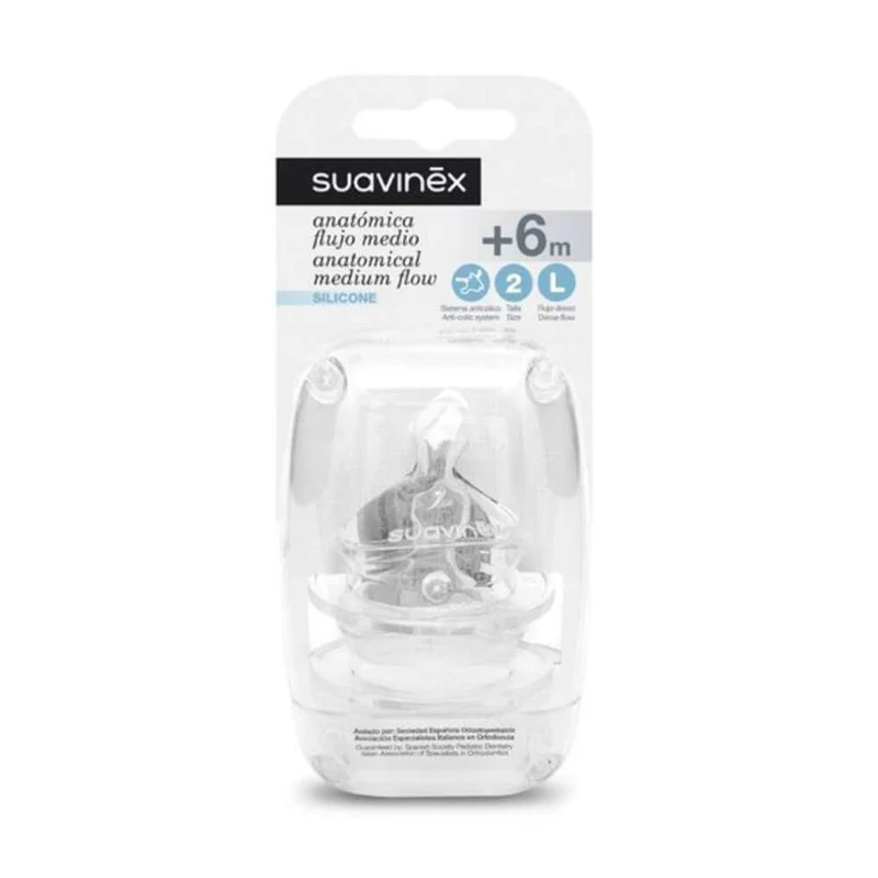Suavinex Tetina Silicona Anatómica Flujo Medio Talla M +6M 2 Unidades