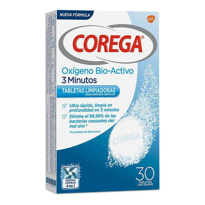 Corega Oxigeno 3 Min Limpieza Prótesis 30 Tabletas