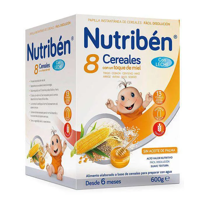 Nutribén Papilla 8 Cereales Miel Con Leche Ad.600 Gr