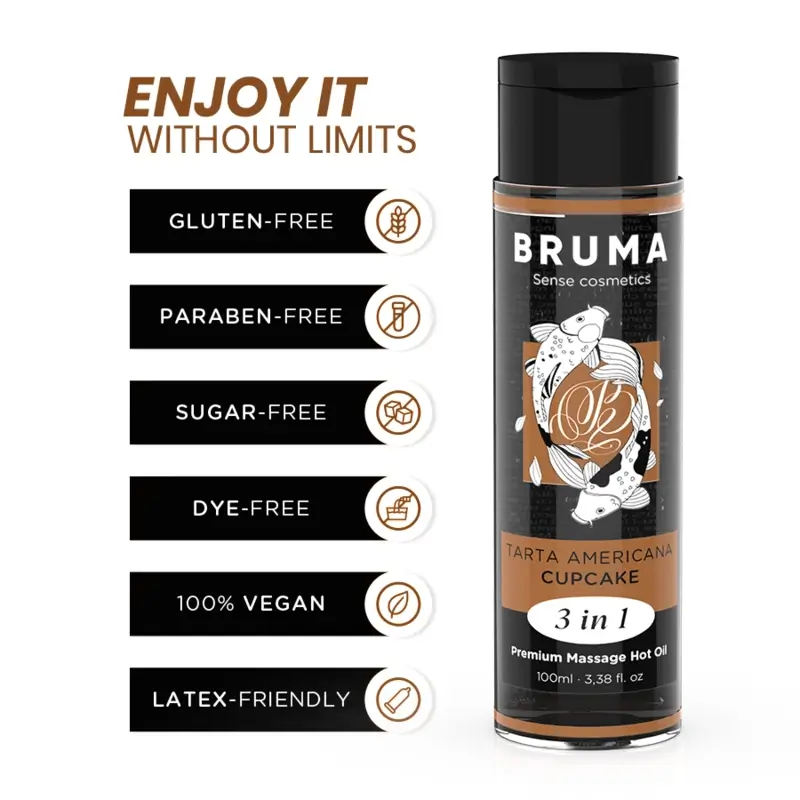 Bruma Aceite De Masaje Premium Efecto Calor Sabor Tarta Americana 3 En 1 , 100 ml