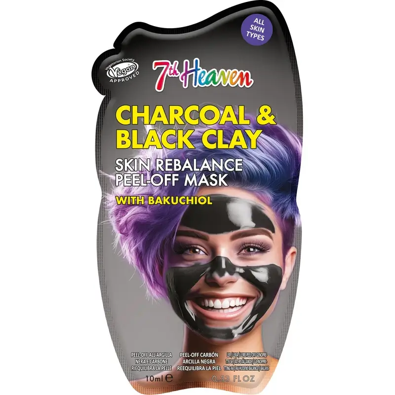7 Heaven Mascarilla Peel-Off Carbón & Arcilla Negra Reequilibra La Piel , 10 ml