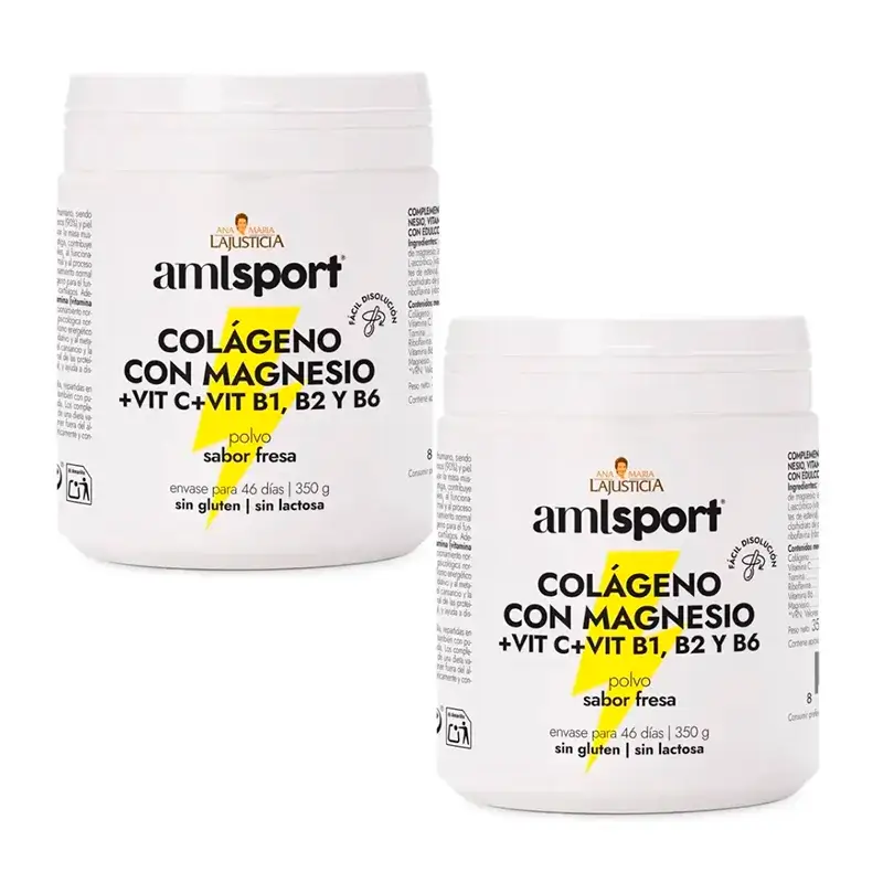 Amlsport Colágeno Con Magnesio + Vitamina C + Vitamina B1 B2 B6 Sabor Fresa, 2X350 Gr