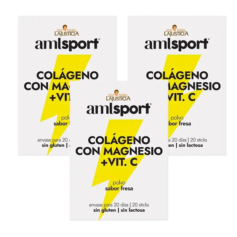Amlsport Colágeno Con Magnesio + Vitamina C Sabor Fresa, 3X20 Sticks
