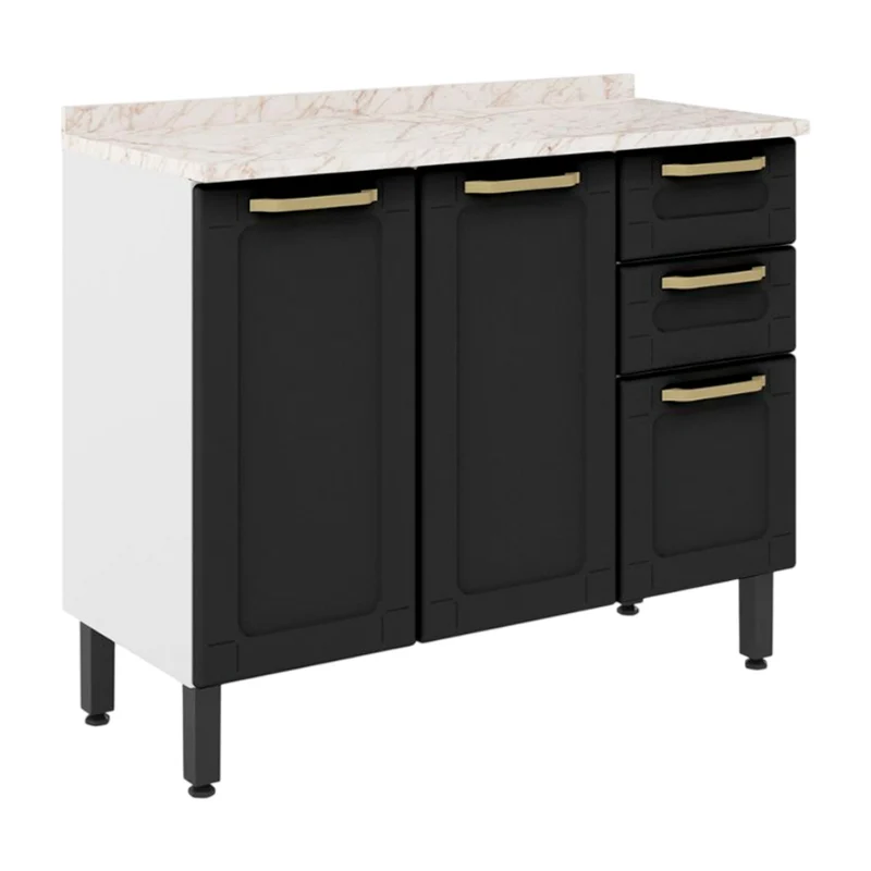 Bertolini Mueble de Cocina Metálico con Encimera 3 Puertas y 2 Gavetas Colors