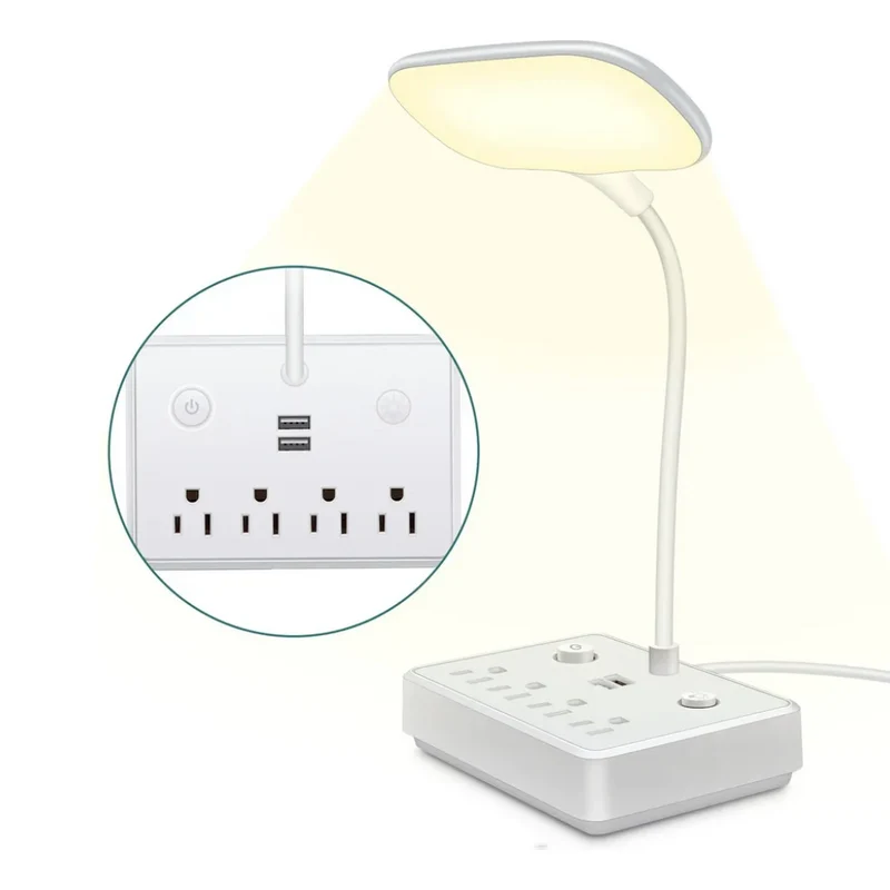 Miomu Lámpara de Escritorio LED con 2 Puertos de Carga USB y 4 Tomas de Corriente